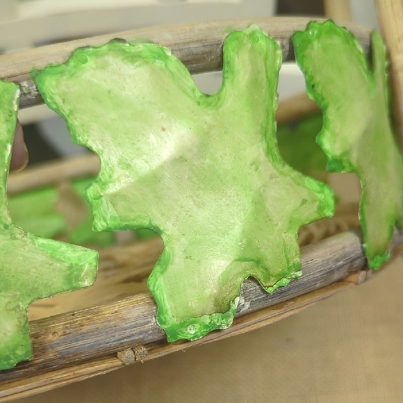 Vintage Wicker Baskets with Metal Green Leaf Accents, Handcrafted In Philippines - Picture 6 of 11